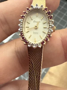 24 diamond ruby Deauville Ladies watch gold plate band new battery - Picture 1 of 14