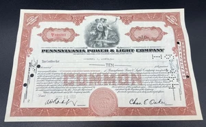 Pennsylvania Power and Light Cancelled Stock Certificate 10 shares - early  1951 - Picture 1 of 2