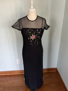 Jalate Vintage Blumen bestickt rot schwarz Grunge Lagenlook Netz Schlupf Kleid Gr. M - Bild 1 von 13