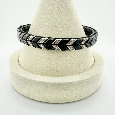 David Yurman Chevron Woven Bracelet w/ Black Titanium & White Diamonds - RARE - Image 1 of 4