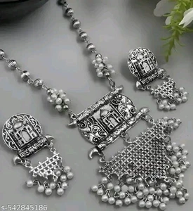 Bollywood Beautiful Ethnic Traditional Long Oxidized Silver Necklace Jewelry - Picture 1 of 4