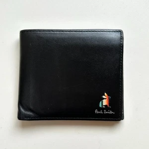 Cartera Paul Smith Cuero Auténtico Doble Plegable Marquetería Rayas Conejo Negra - Imagen 1 de 9