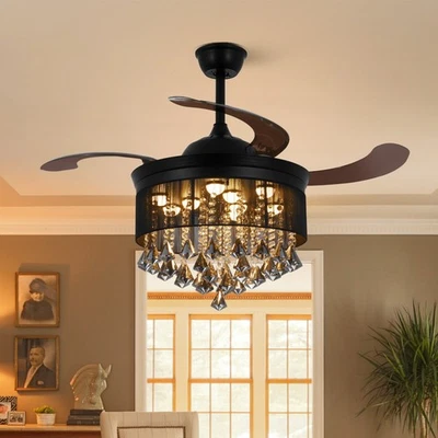 Modern Matter Black 42"Crystal Ceiling Fan with Light Remote Control - Image 1 of 4