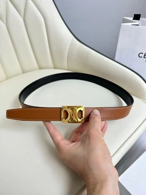 Celine Gold Logo Reversible Brown-Black Leather Belt Size 85, W2.5cm - Image 1 of 4
