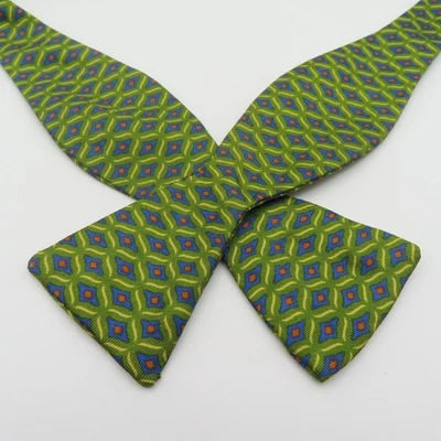 The Andover Shop Bow Tie Green Blue Polka Dot 2" Wide Self Tie Silk - Image 1 of 4