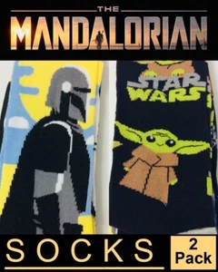 STAR WARS “The Mandalorian & Grogu” 2-Sock Set (Shoe Size 6-12) Disney - NEW - Picture 1 of 12