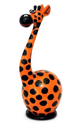 14" Handmade Wooden Giraffe Cute Coin Piggy Bank Wood Keepsake Saving Money Kids - Image 1 of 4