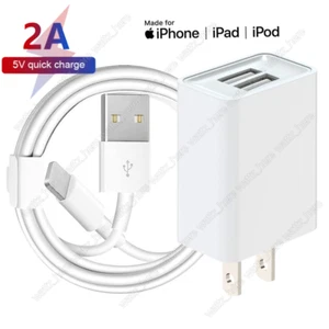 Dual Port Power Adapter Block USB Fast Charger Cable For iPhone 14 13 12 11 iPad - Picture 1 of 17