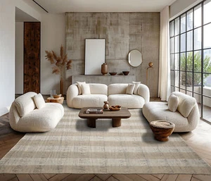 LoomBloom Plaid Multi Sizes Ivory Hand Woven Modern Flatweave Wool Area Rug - Picture 1 of 30