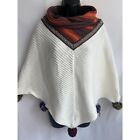Ethnic Western Knit Poncho Sweater White Aztec Pom Poms Crop Sze XS/S Multicolor