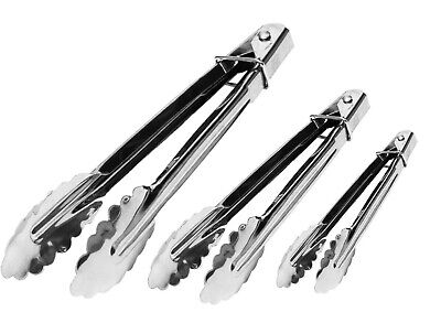 3x Stainless Steel Salad Tongs BBQ Kitchen Cooking Food Serving Bar Utensil Tong • 4.99£