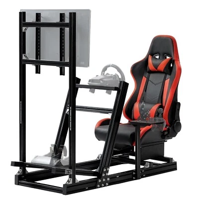 Supllueer Racing Sim Cockpit with Monitor Stand Red  Seat Fit Logitech G920 G923 - Image 1 of 4