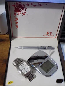 VINTAGE RETRO CALVIN HILL DIAL QUARTZ MEN'S SILVER BRACELET DRESS WATCH SET - Picture 1 of 9