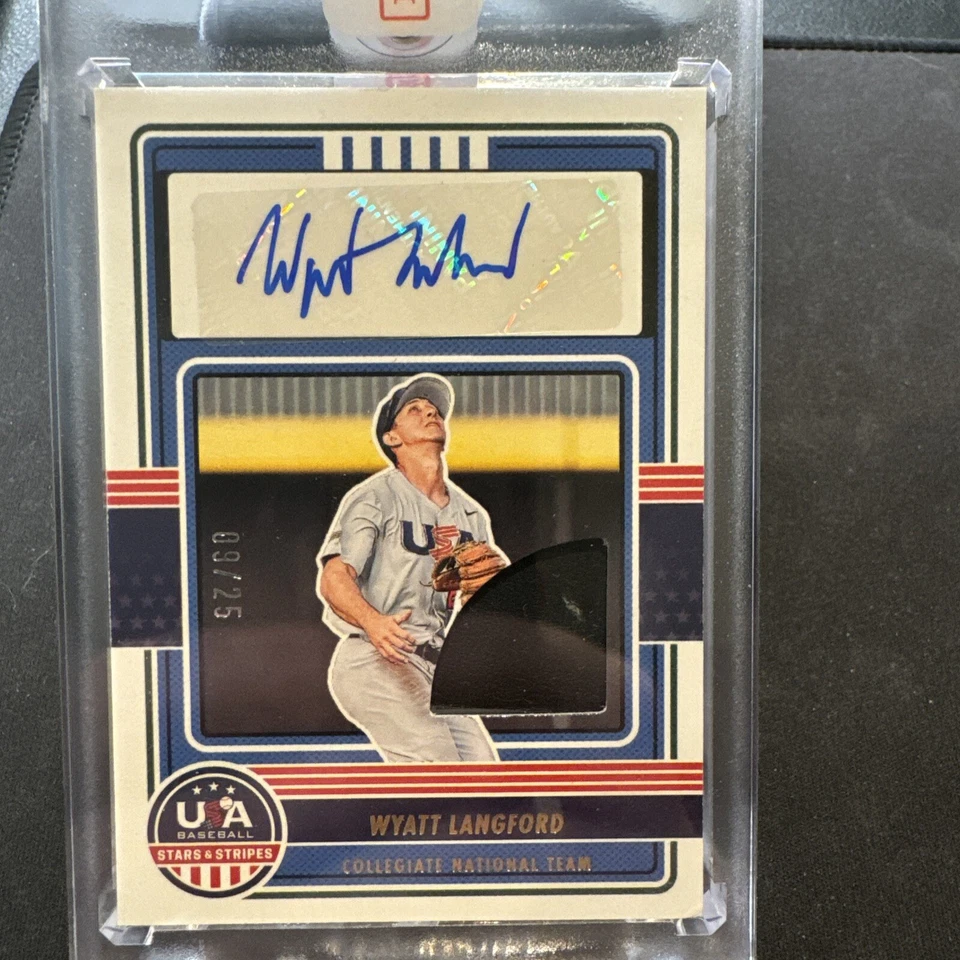 2023 Stars And Stripes Baseball Wyatt Langford Glove Relic Auto 9/25 - Image 1 of 2