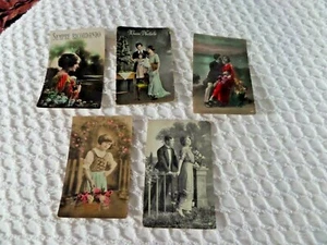5 Vtg  Real Photo Tinted Italian Postcards Christmas Romance Pretty Girls 1918 - Picture 1 of 11