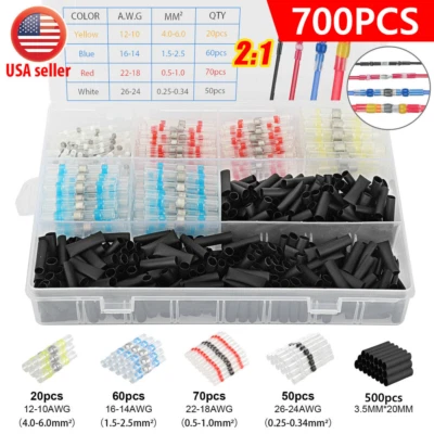 700PCS Waterproof Heat Shrink Butt Terminals Solder Seal Sleeve Wire Connectors - Image 1 of 4