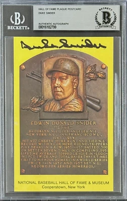 Duke Snider Signed Autographed Hall of Fame Plaque Postcard Beckett 16182799 - Image 1 of 2