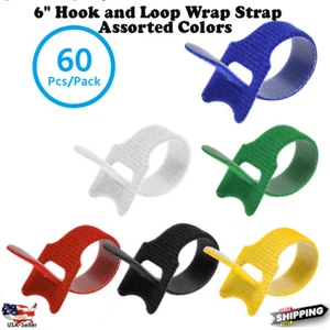 6" Hook and Loop Wrap Strap 1/2" Width Assorted colors , 60pc Pack - Picture 1 of 5