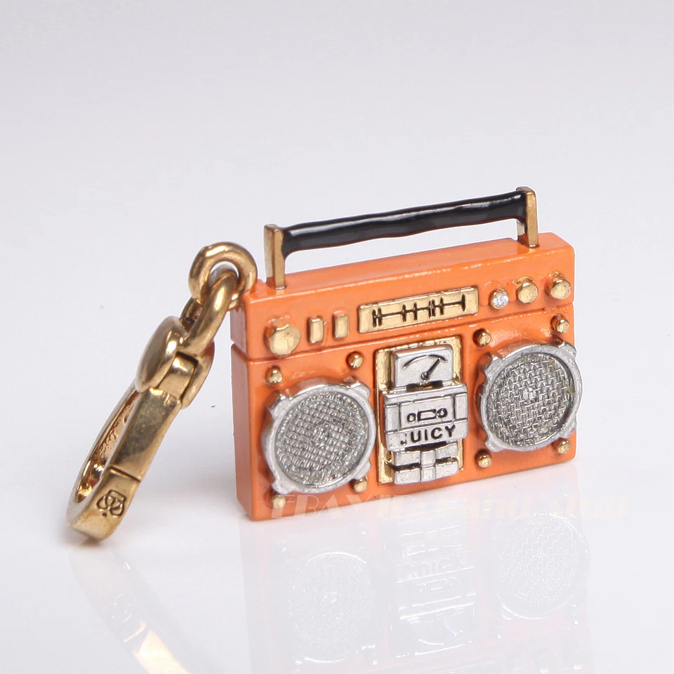Juicy Couture Neon Orange Tape Recorder Key Purse Necklace Charm RARE No Box Foto 1 de 4
