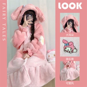My Melody Nightdress Girls Nightgown Thickened Hooded Pajamas Cartoon Sleepwear - Picture 1 of 9