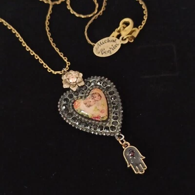 Collar Corazón Michal Negrin Shabby Chic Cristales Negros Hamsa Retro Romántico 19 Foto 1 de 4
