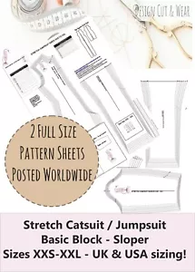 STRETCH CATSUIT - JUMPSUIT PATTERN BLOCK SIZE XXS to XXL SLOPER -PATTERN CUTTING - Picture 1 of 9