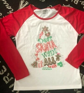 SLEEP ON IT Xmas L 14/16 Red Santa I Want It All PJ TEE T Shirt Holiday TOP - Picture 1 of 8