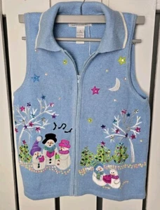 Tiara International Colorful Artsy Snowman Christmas Sweater Vest S Ugly Xmas - Picture 1 of 7