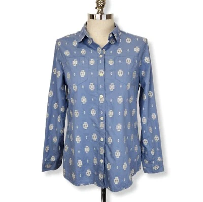 Camisa Pendleton Abotonada Para Mujer M Azul Suroeste Blanco Mangas con Pestaña Enrollable Foto 1 de 4