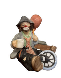 Emmett Kelly Jr Clown Figurine Sitting With Unicycle, mug, & red balloon