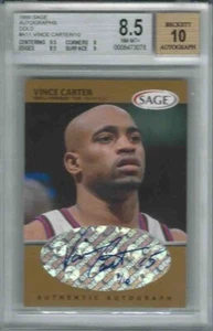 1999 SAGE GOLD AUTOGRAPH #1/10 Vince Carter #A11 BGS 8.5 w/10 AUTOGRAPH Raptors - Picture 1 of 2