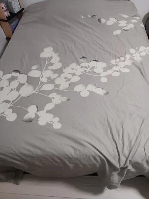 West Elm Moonflower Luxe Cotton Sateen King Duvet Gray, White  - Image 1 of 4