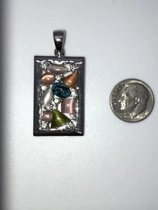 Silver Tone Pendant Fiber Optic Cats Eye Cabochons Rhinestones Pretty Modern - Picture 1 of 5