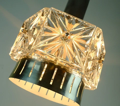 no. 1 of 2: elegant mid century PENDANT LIGHT 6 crystal glass prisms and metal Cover