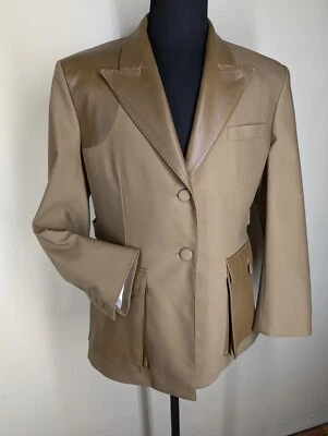 BR X PETER DO 全新燕尾服实用西装外套 羊毛 + 皮革 适合美国 44 L-46 L 码 — 第 1/4 张图片