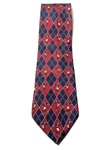 Tommy Hilfiger Italian Silk Necktie Skiing Man Diamond Pattern Blue Red - Picture 1 of 4