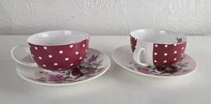 Laura Ashley Fine Bone China rot gepunktet Blumen Tasse & Untertasse 2er Set Retro - Bild 1 von 20