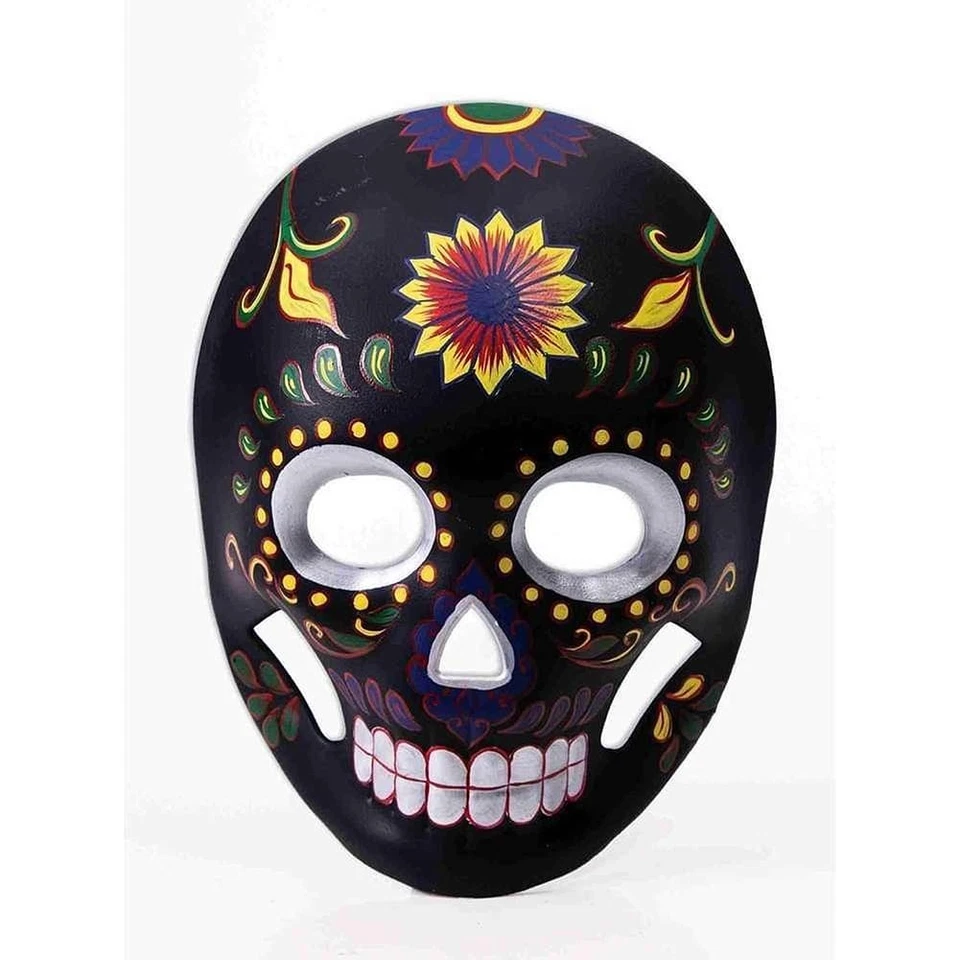 Day Of The Dead Costume Mask Black With Floral Print Adult - Image 1 of 1