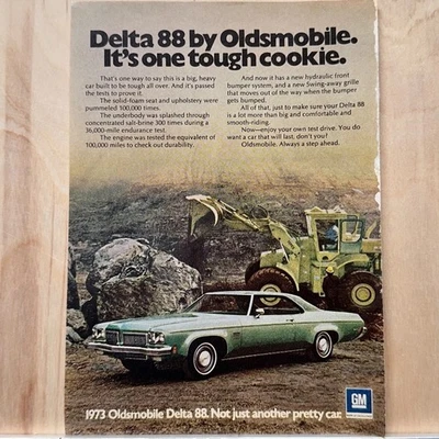1973 Oldsmobile Delta 88 2 Door Green Car Vintage Print Ad One Tough Cookie - Image 1 of 4