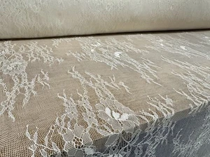 Lightweight Lace Mesh Fabric, Per Metre - Wildflower Design - Ivory - Picture 1 of 5