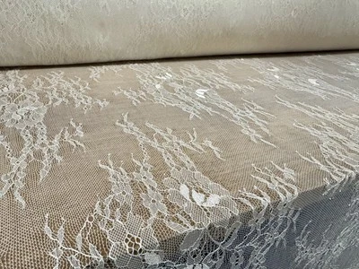 Lightweight Lace Mesh Fabric, Per Metre - Wildflower Design - Ivory - Image 1 of 4