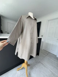 Ann Harvey Size 24 100% Linen Long Sleeve Blouse Shirt Embroidered Beige - Picture 1 of 21