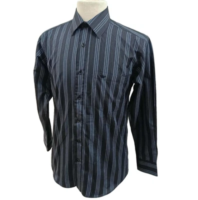 Camisa a Rayas Giorgio Armani Negra Para Hombre Vestido Botón Italia Talla 15.5/32-33 Foto 1 de 4