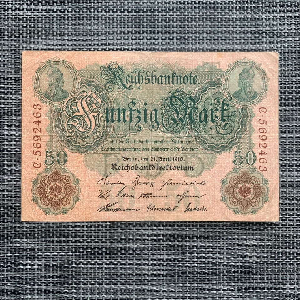 Pre WWI WW1 1910 Germany 50 Marks Berlin Paper Money Banknote Currency - Image 1 of 3