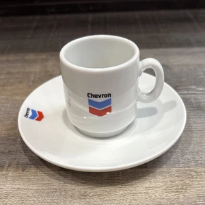 Chevron Oil Logo Demitasse Cup and Saucer Set Minera Florencia Made in Chile Mug - Picture 1 of 11