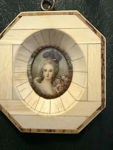 Set Of 2 Antique Miniature Framed Portrait Paintings-Late 19th Century - Picture 1 of 4