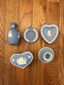 Wedgwood Jasperware Dish Trinket Box Vase Lot Blue 9 Piece Set No Cracks Mini - Picture 1 of 7