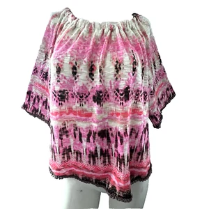 New Directions Womens Boho Blouse L Y2K Peasant Off Shoulder Artsy Coquette Top - Picture 1 of 9
