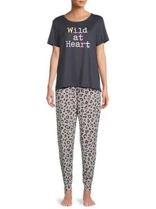 New Secret Treasures Womens Gray Shirt Leopard Jogger Pajama set Size M - Picture 1 of 5