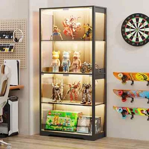 Minifigures Display Case 4 Tier LED Figure Diecast Model Car Toy Glass Cabinet - Picture 1 of 23
